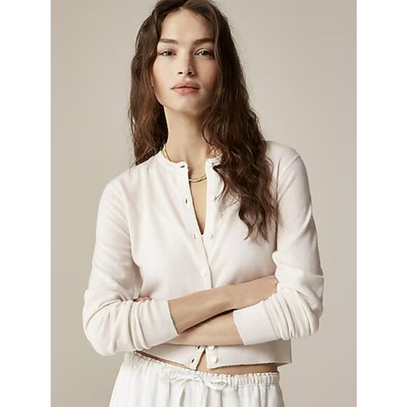 J.Crew Shrunken Featherweight Cashmere Cardigan WMNS XS Cream Button Front BZ400 - Picture 1 of 9